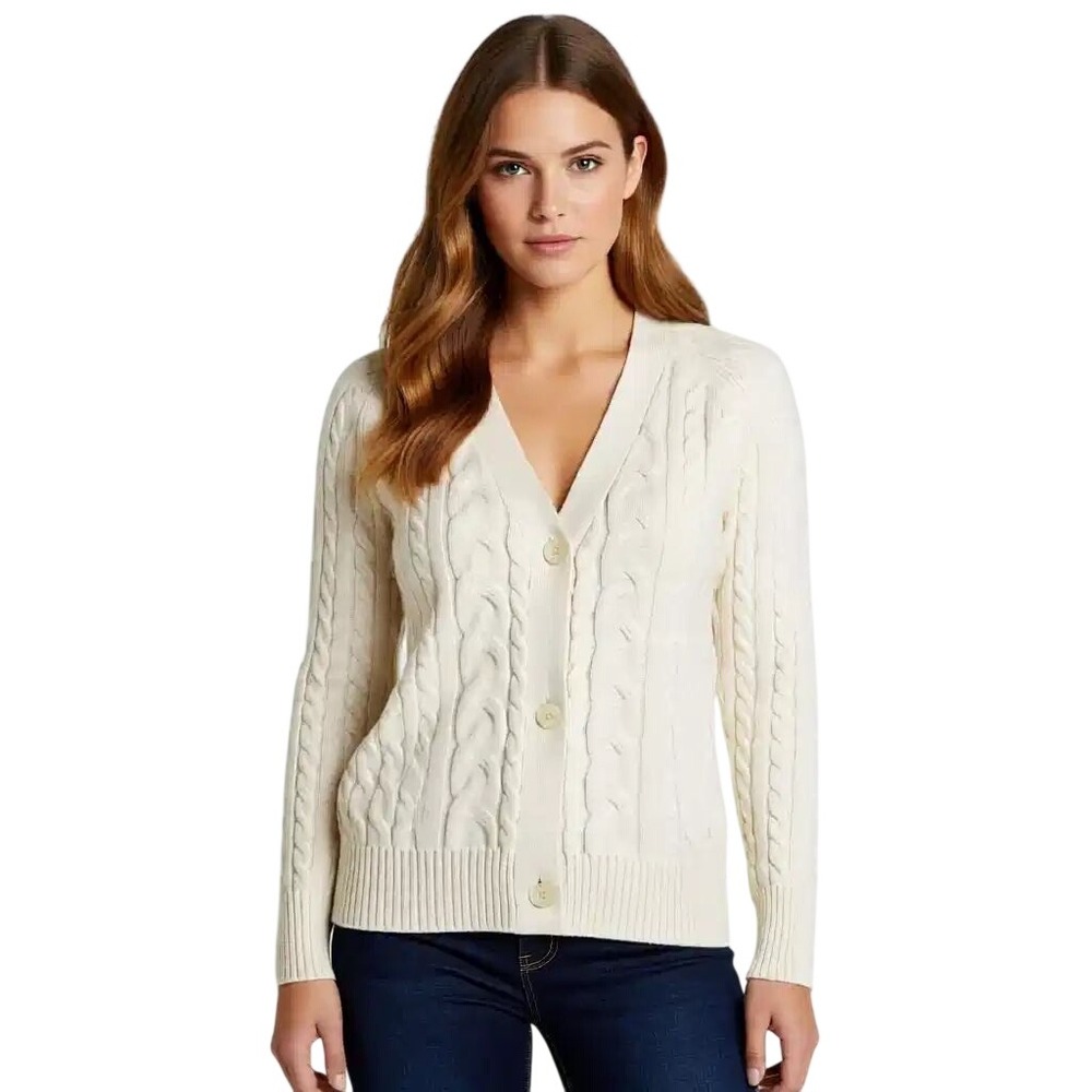 Cyrus Womens Cable Knit Cardigan Sweater Cream White V-Neck C982551 Size Sm NWT